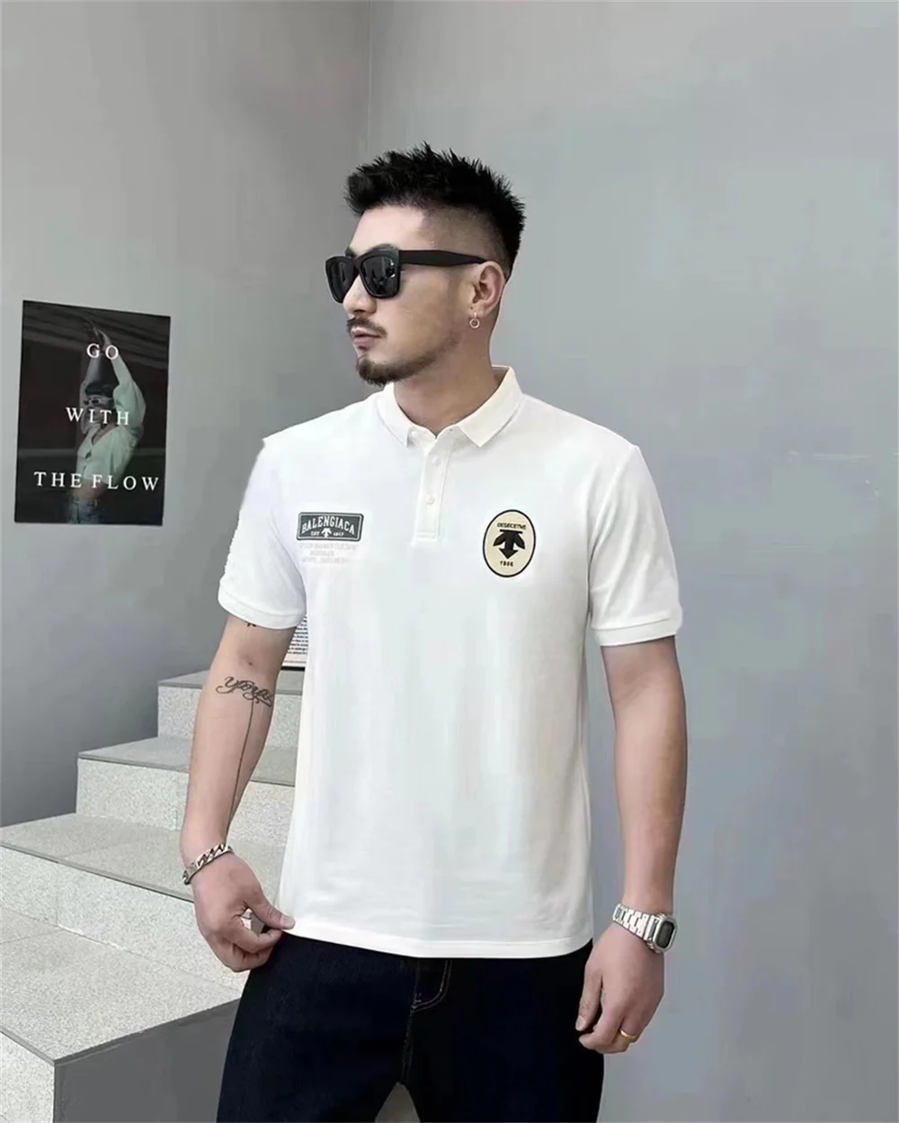 

AISHUNP Men's Clothing Polo Shirt Embroidery Badge Letter High Quality Cotton Short Sleeve Tee Golf Wear Men Polo Shirts for Men