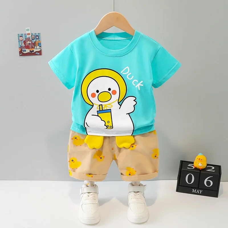 LJW 2022 Cartoon infant Suits Baby Clothing Set for Boys Girls Cute Summer Casual Clothes Set Striped Top+Shorts Kids Clothes Baby Clothing Set near me Baby Clothing Set