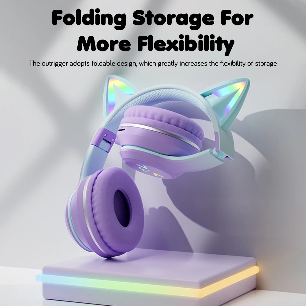 Bluetooth Kulaklıklar Degrade Renkli Kablosuz Başlıklar Mikrofonlu Katlanabilir HIFI Oyun TF Kart Gürültü Engellemeyi Destekler_voghion.com