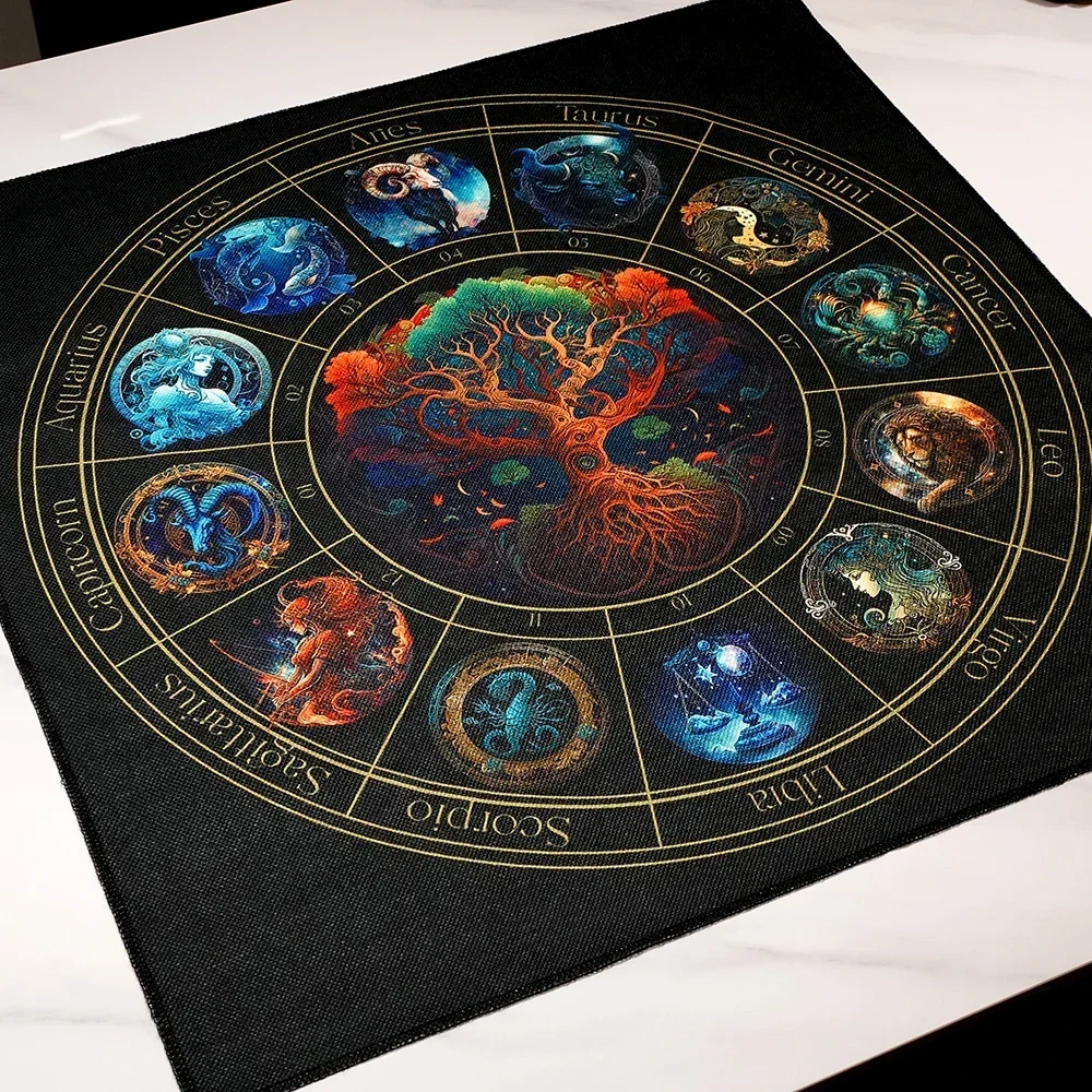 Tarot Altar Cloth with Zodiac Signs and Tree of Life Celestial Tarot Deck for Tarot and Oracle Card Readings 5
