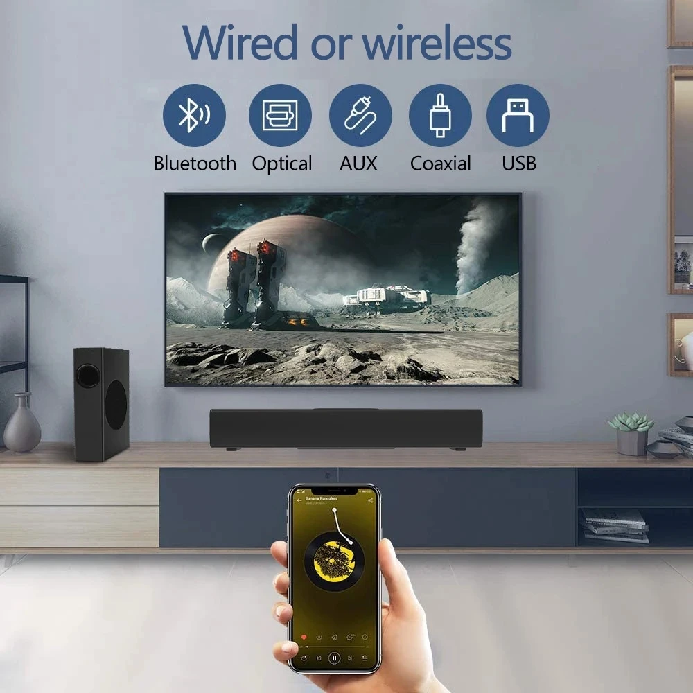 80W Power 2.1 CH Wireless Bluetooth Sound Blaster Speakers TV Echo Wall Home Theatre Soundbar Subwoofer with Remote