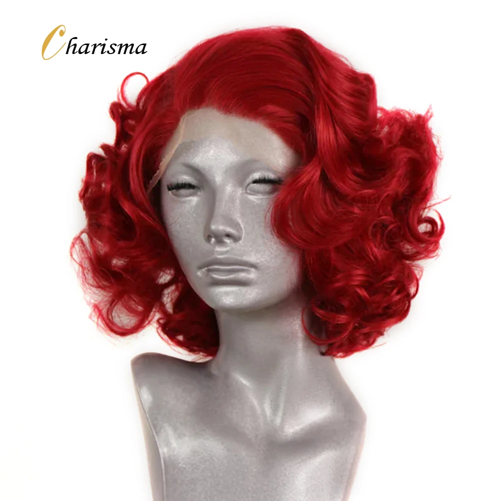 

Charisma Synthetic Lace Front Wig for Women Short Wigs Pre Plucked Hairline Wavy Style Red Grey Lace Frontal Wig Cosplay