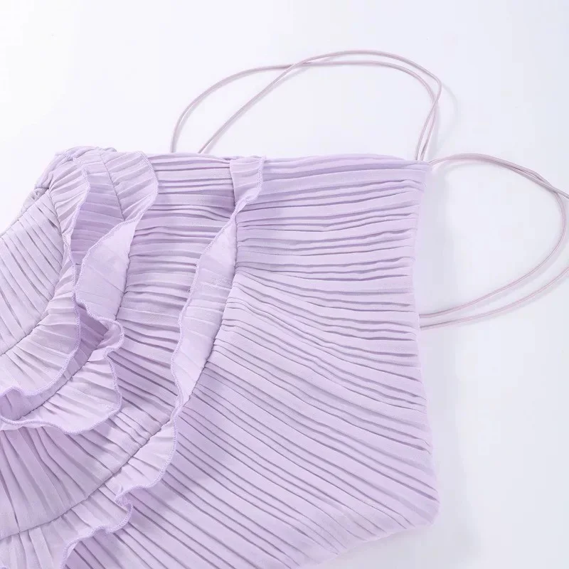 الملابس النسائية الأوروبية والأمريكية 2025 موضة صيف جديدة بدون حمالات فستان مثير بدون ظهر بشق شرابة