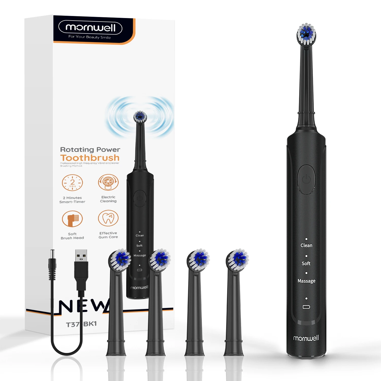 thumbnail image 1 of Electric Toothbrush Rotation Clean Teeth Adult 3 Modes Teeth Brush T37 Sonic Electric Tooth Brush With 4 Extra Replacement Heads, 1 of 5