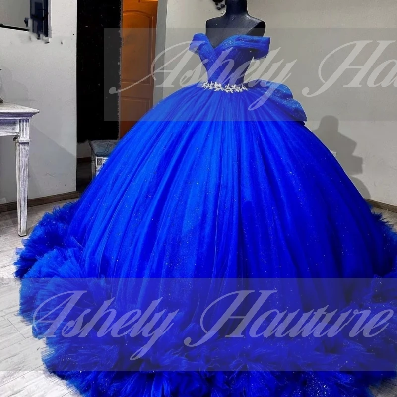 Royal Blue 15 Year Old Girl Quinceanera Dresses Bow Ruffle Ball Gown Women Prom Special Occasion Wear Party 14 26 New