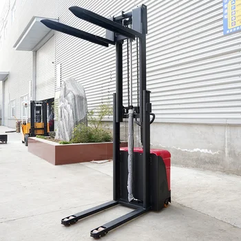 Stoccatore Elettrico Stand-on 2T 3.5m con Gambe Larghe e Forche Regolabili per Movimentazione Materiali in Magazzino 2000kg