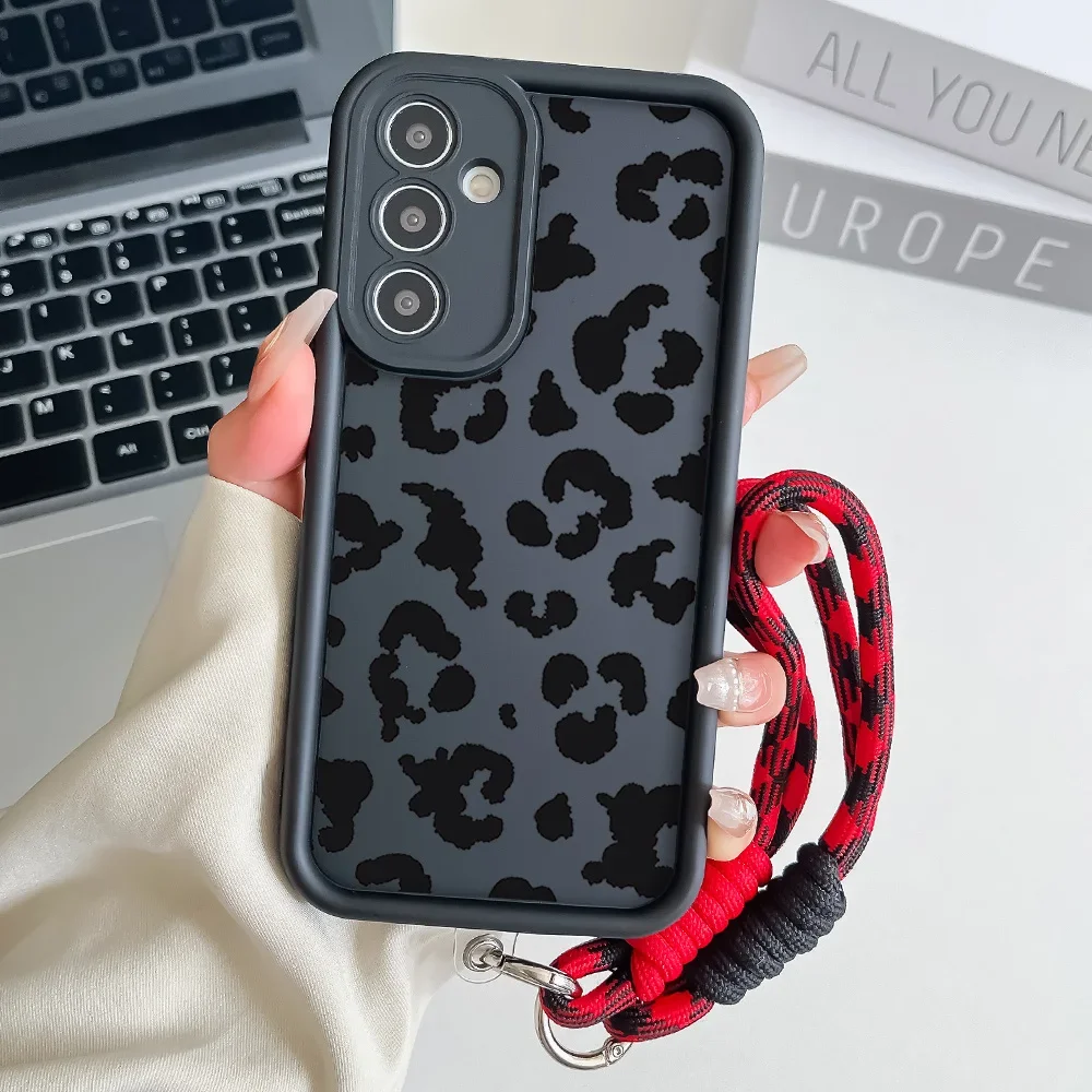 Leopard Print Wrist Chain Lanyard Phone Case with Hang Strap