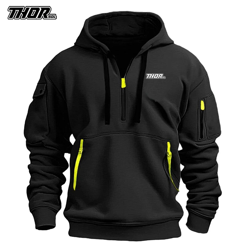 THORSOL Men Cycling Hoodie Jacket Mountain Bicycle Sport MTB Bike Sweatshirt Hiking Multiple pockets Fishing Windbreaker