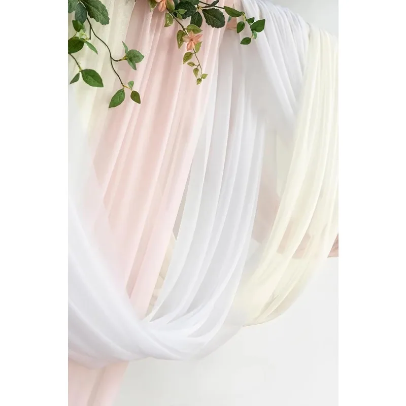 Deluxe Spring Pink Artificial Wedding Arch Flowers with Drapes Kit-Pack of 5, 2pcs Flower Arrangements 3pcs Hanging Sheer Drapes