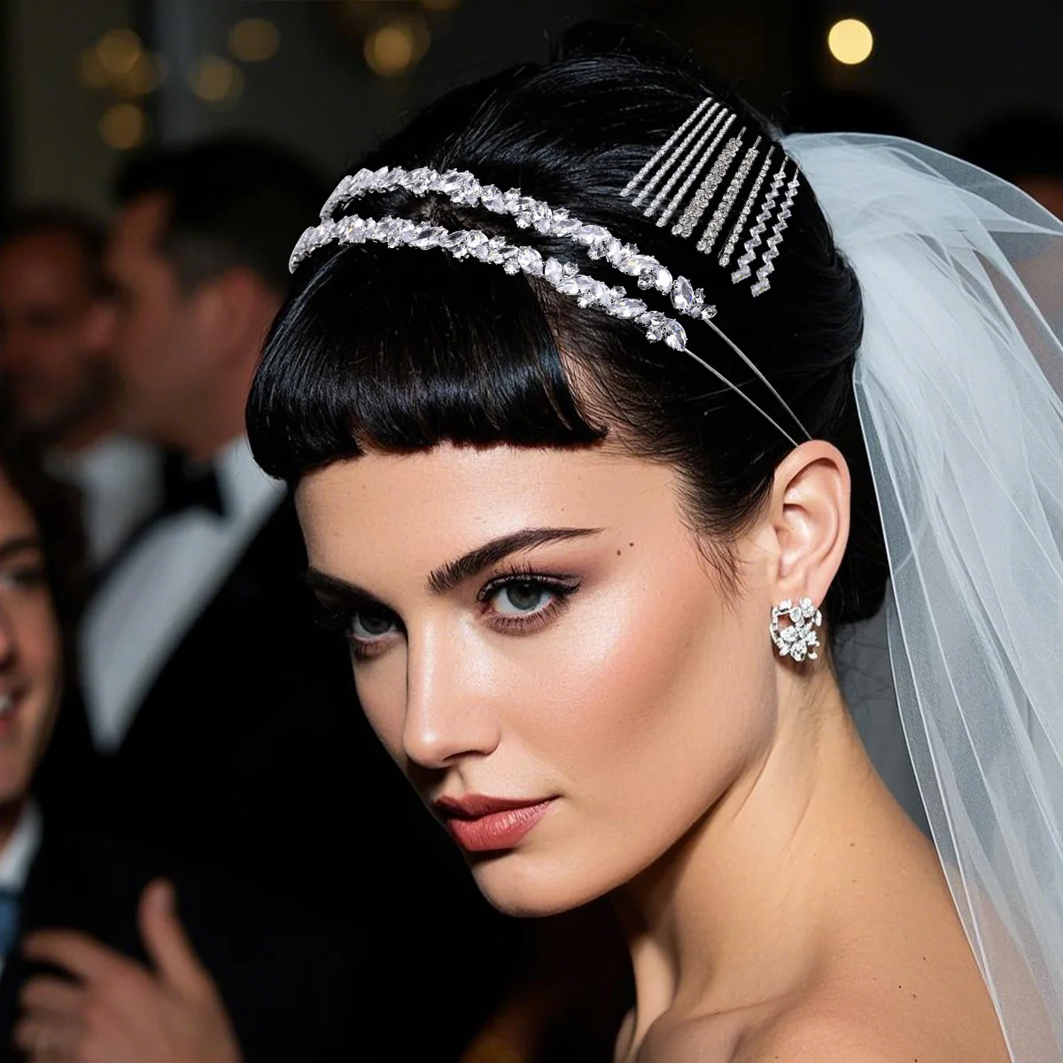 Trendy Hair Jewelry Set For Women Simple Zirconia Hair Bands Sparkling Crystal Clips Festive Party Wedding Accessories