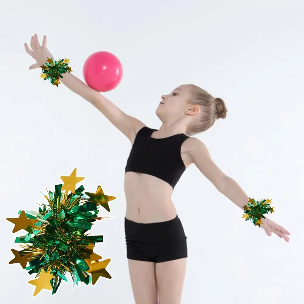 Elastic Band Bracelet Cheerleader Wrist Flower Cheerleading Pom Poms Set with Elastic Hair Ropes Star Decor for Stage