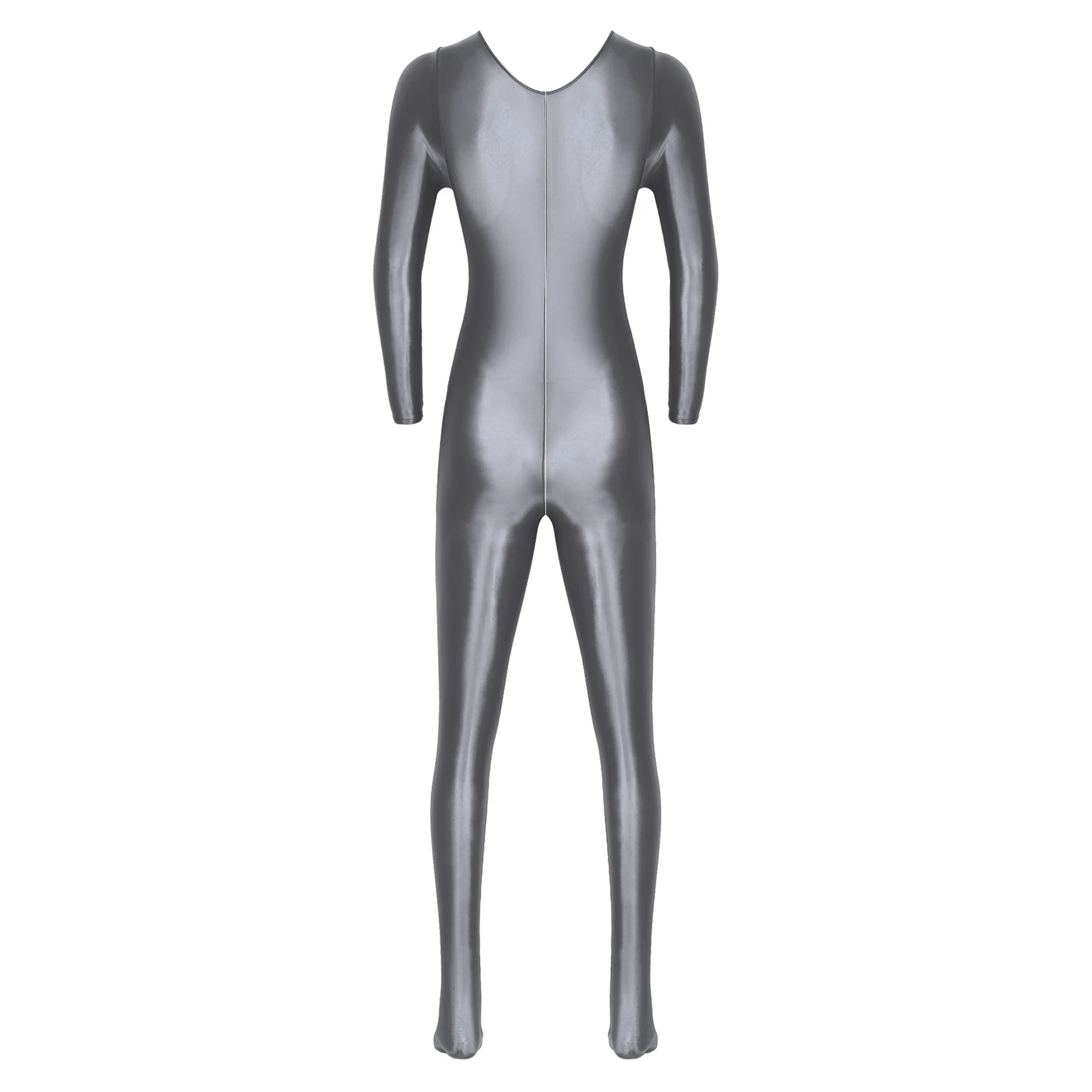 Mens Smooth One Piece Jumpsuit Sports Gymnastics Workout Fitness Romper Long Sleeve Bodystocking Nightwear Round Neck Bodysuit