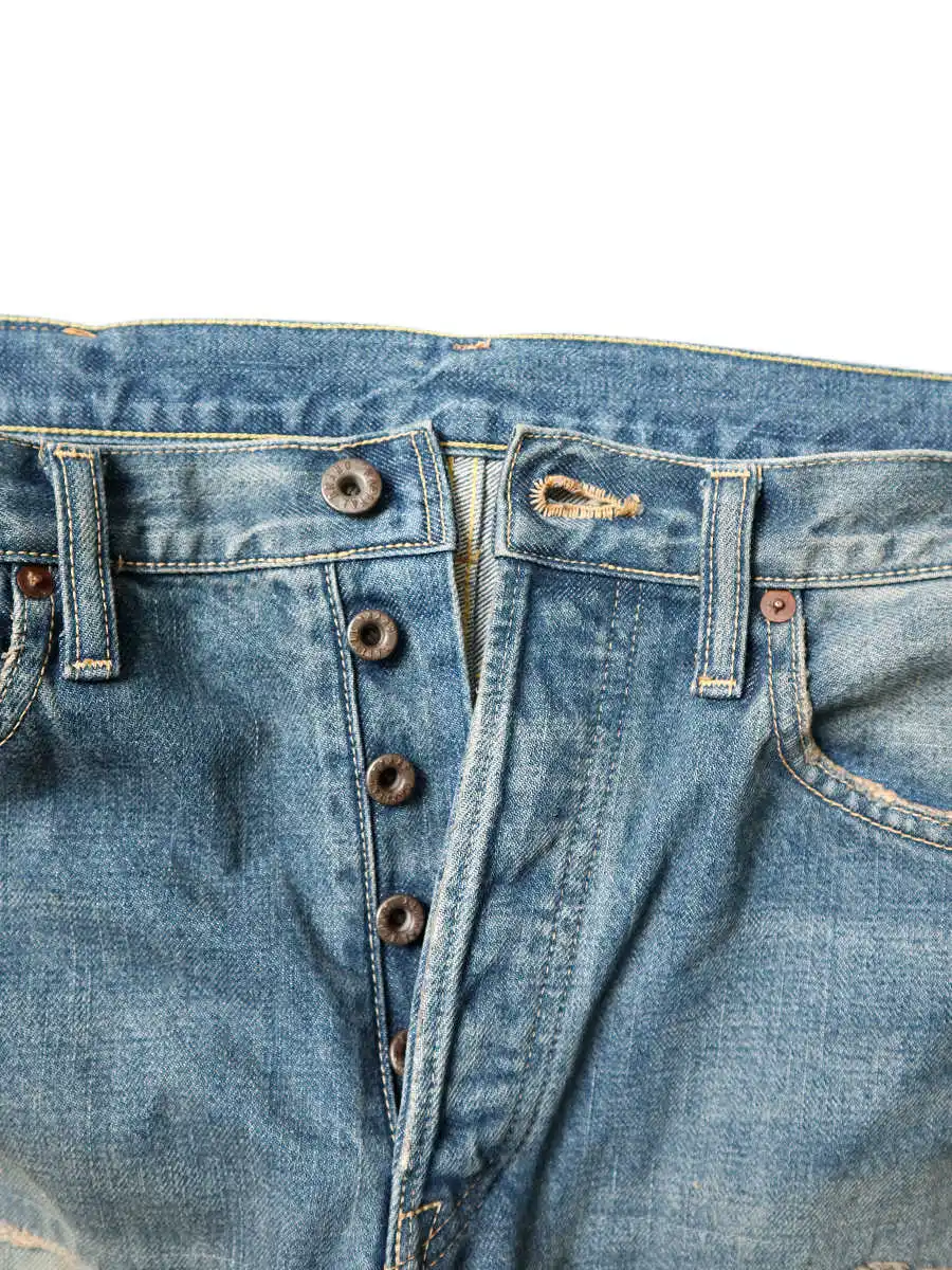 New Arrival Kapital Vintage Jacquard Embroidered Eye Print Punch Patch Straight Leg Jeans for Men 6