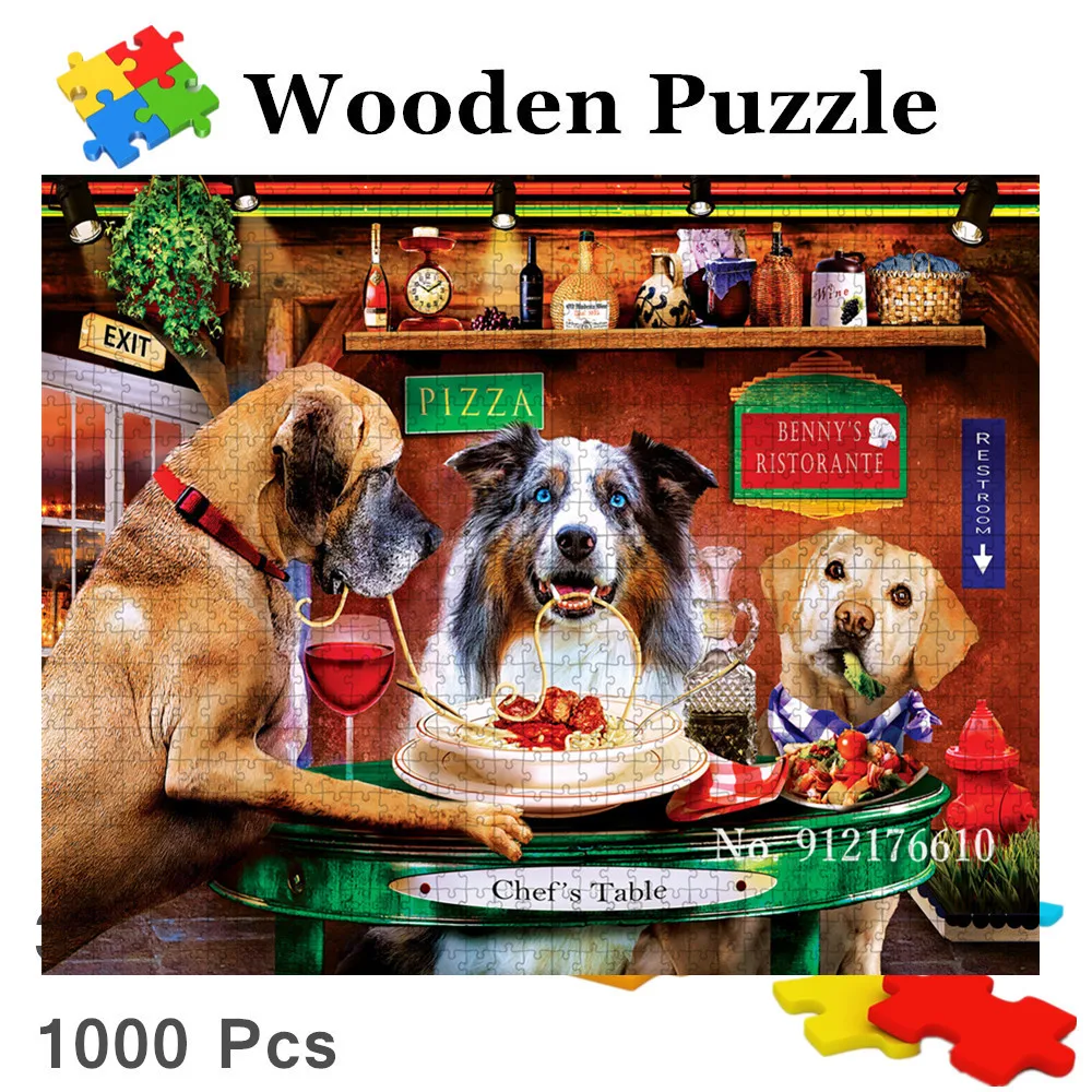 

Puzzle 1000 Pieces Dogs Chel's Table Cartoon Animals Wooden Jigsaw Puzzle Gifts Funny Diy Familiy Game for Early Childhood