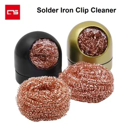 Nettoyeur de pointe de fer à souder, accessoires de soudage, boule de fil de cuivre avec éponge et support, outil d'extraction de soudure noir/or 