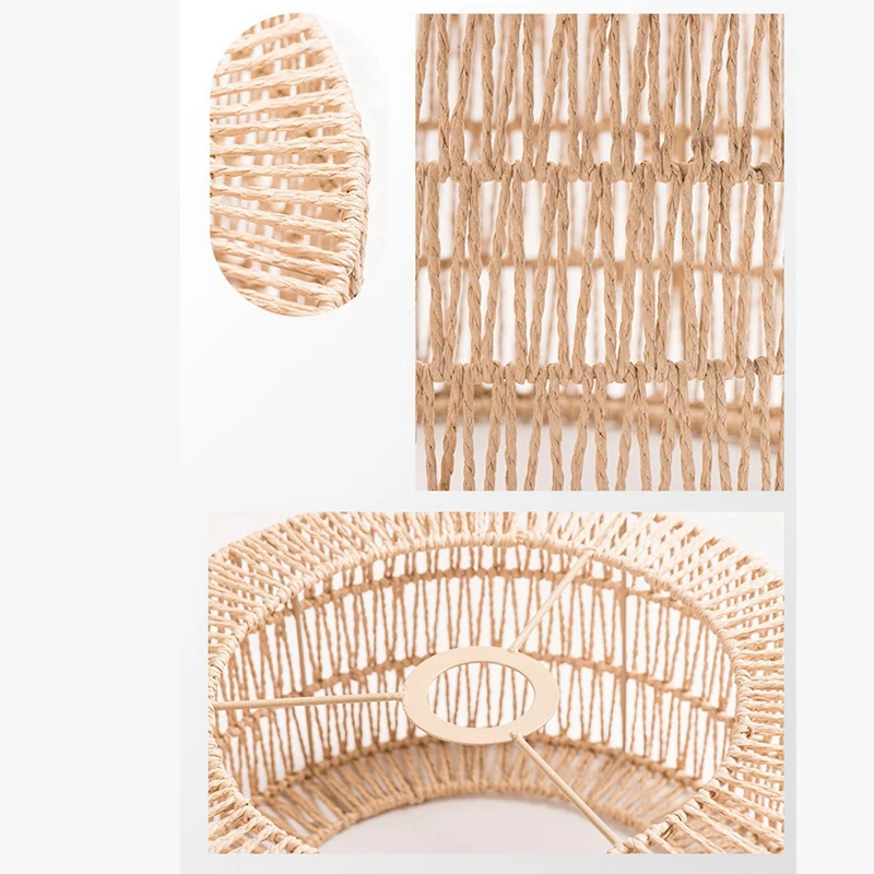 AB46-Paper Rope Lampshade Ceiling Light Shade Boho Chandelier Shade Bulb Guard For Restaurant Cafe Living Room