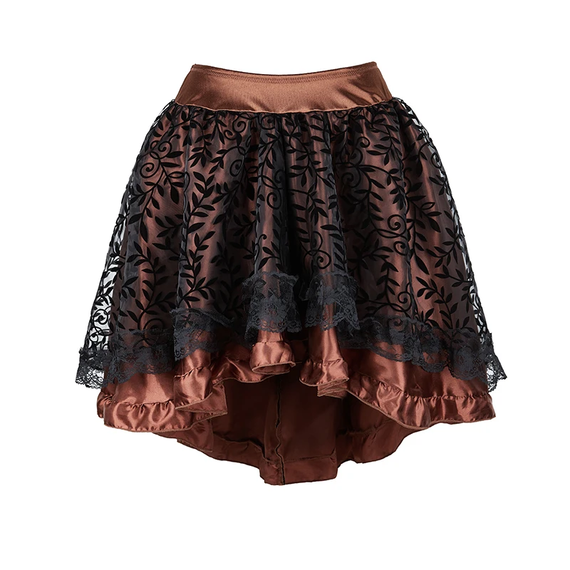 Brown Corset Dress Set Women's Steampunk Gothic Bustier Corset with High Low Skirt 5