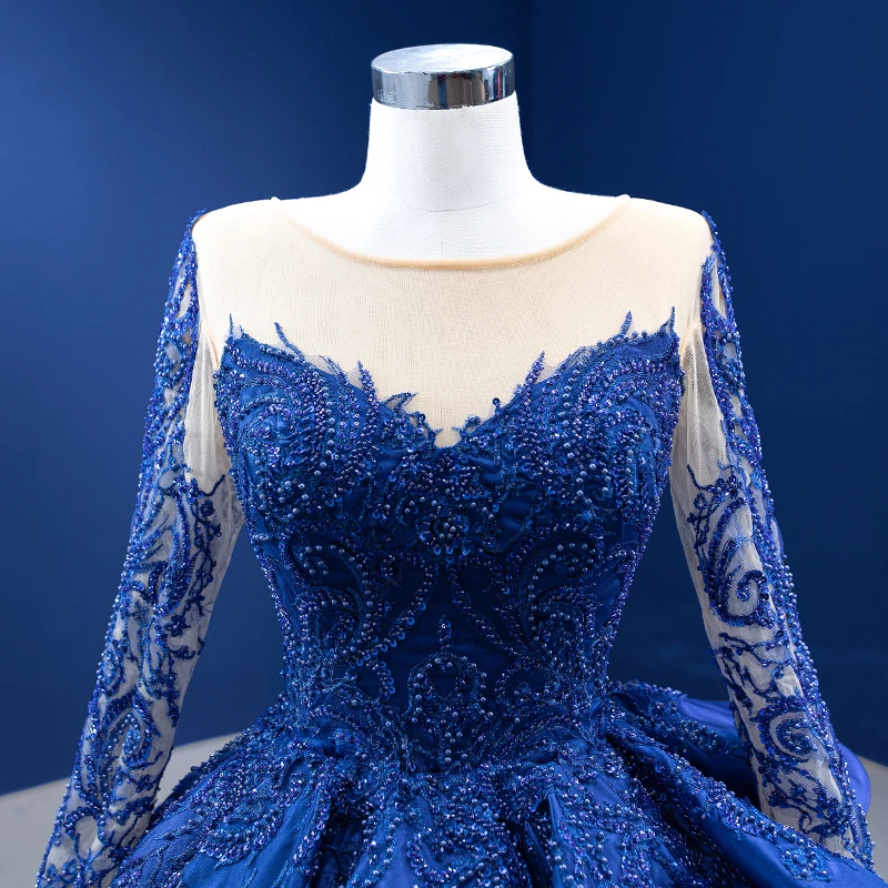 Royal Blue Evening Dresses Long Luxury Celebrity Lace High Neck Ball Gown Rsm222104 Vestidos De Mujer Elegantes Para Fiesta 5