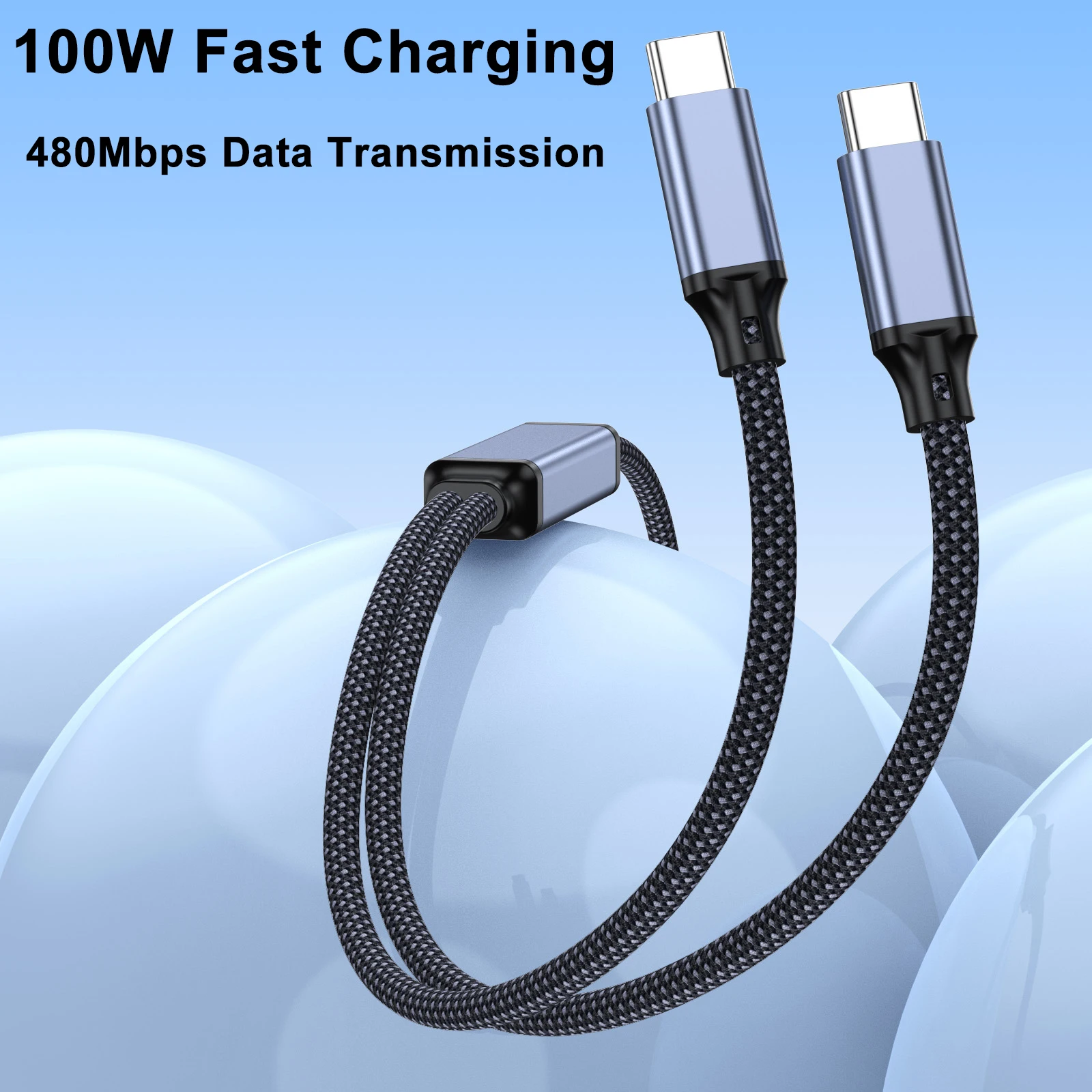 100W 2 in 1 USB-C to USB-C PD 고속 충전 아이폰 15/16Pro 삼성 화웨이 노트북 5A USB 듀얼 타입-C 데이터 케이블