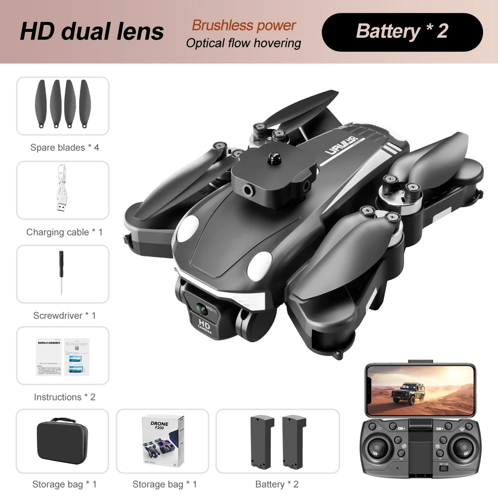 F200 Drone Brushless Motor 8K Professional Dual Camera Wifi Fpv Evitamento Ostacoli Quadcopter Rc Per Xiaomi