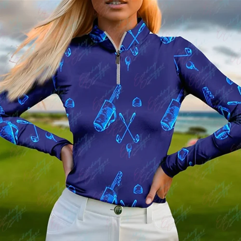 Autumn and winter outdoor long-sleeved golf shirt simple printing breathable quick-drying tennis women's golf shirt top 2024 new