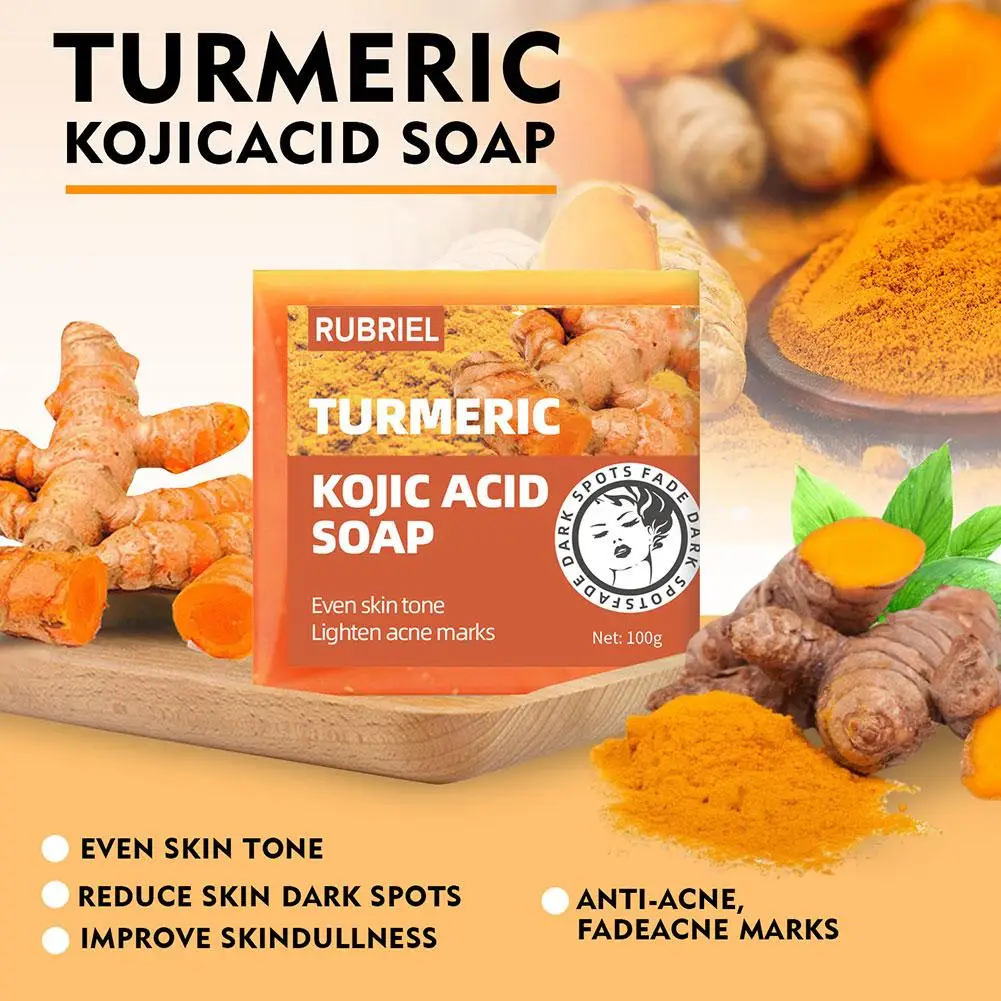 

Turmeric Kojic Acid Skin Whitening Soap 100g Dark Spot Remover & Tone Smoothing Cleansing Handmade Deep Soap Skin Acne Skin F8Z8