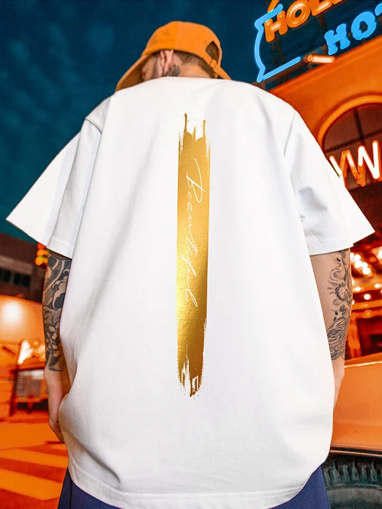 Tシャツ・カットソー Golden  Golden  Team Print Short Sleeve T-Shirt Wh Summer Gold Letter Printed T Shirt For Men Cotton Short
