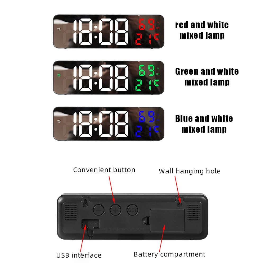 Led Digital Wall Clock Large Screen Wall-mounted Time Temperature Humidity Display Electronic Alarm Clock Home Decor wall clock digital wall clock