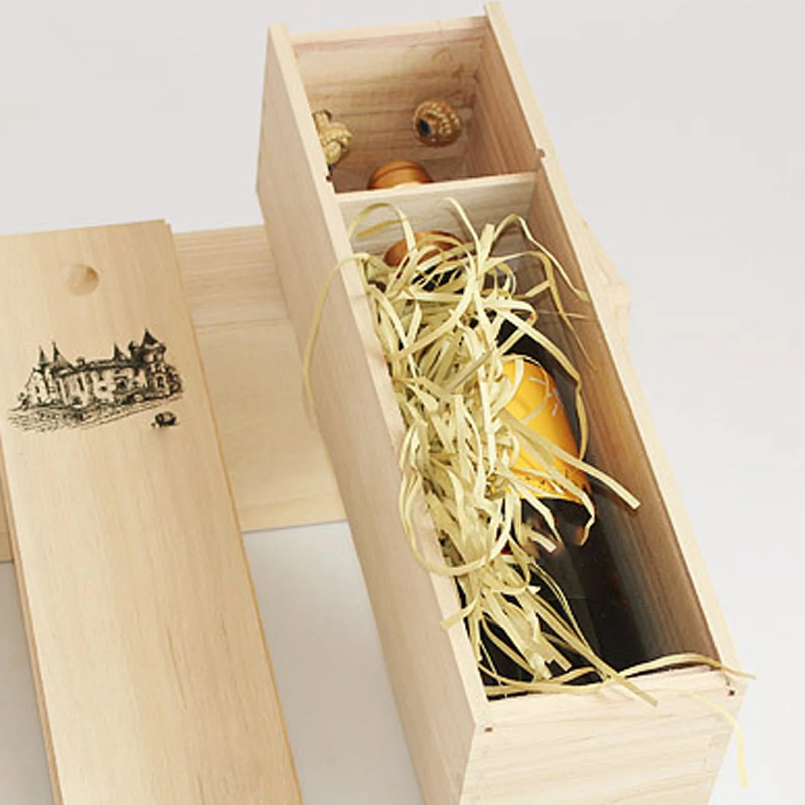 Single Bottle Wooden Wine Box with Lid Decorative Wood Grain Reusable Wine Storage Box Single Wine Bottle Box Holder