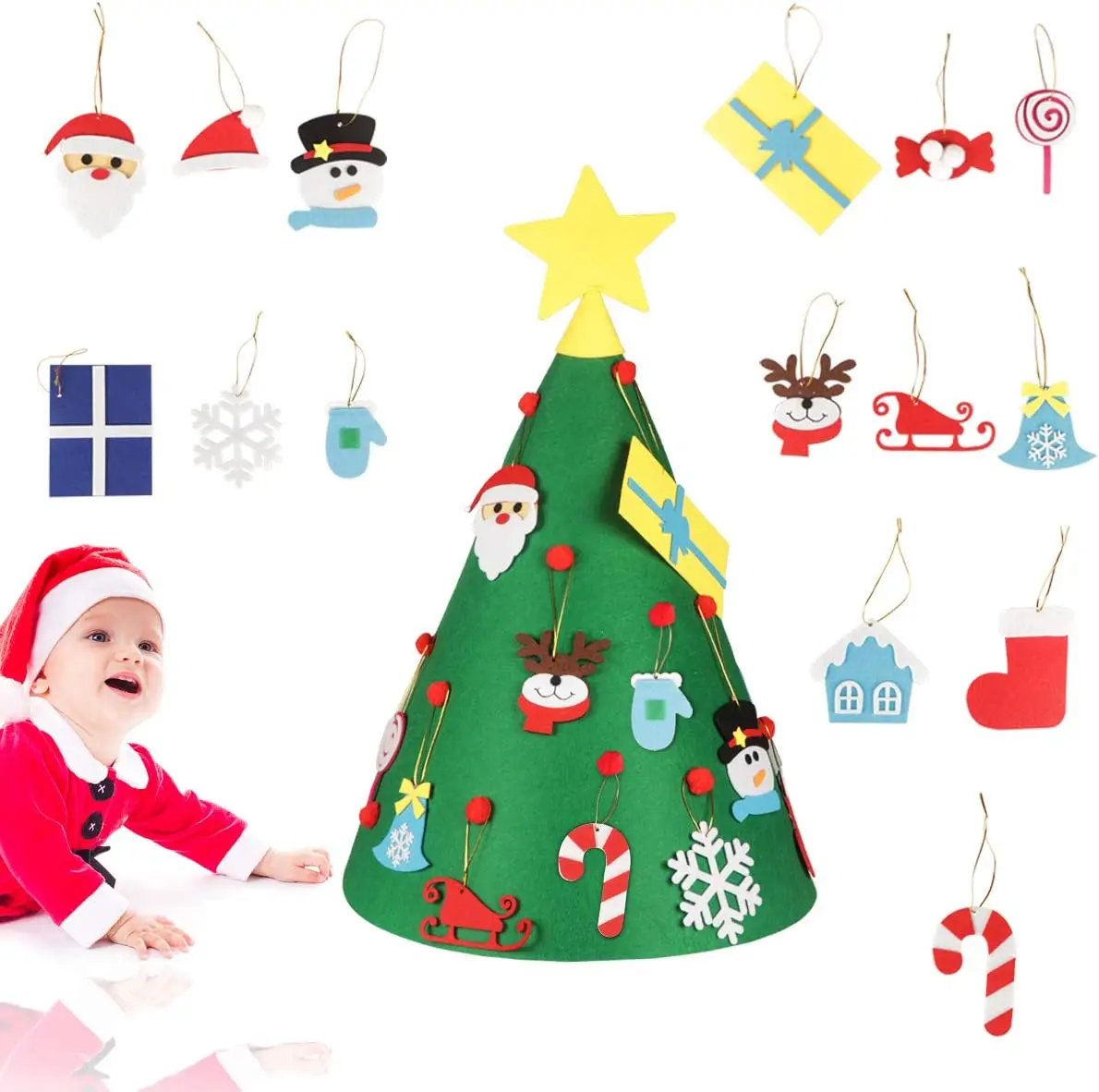 New 3D Deluxe Felt Christmas Tree Children Toddler Kids UK Christmas