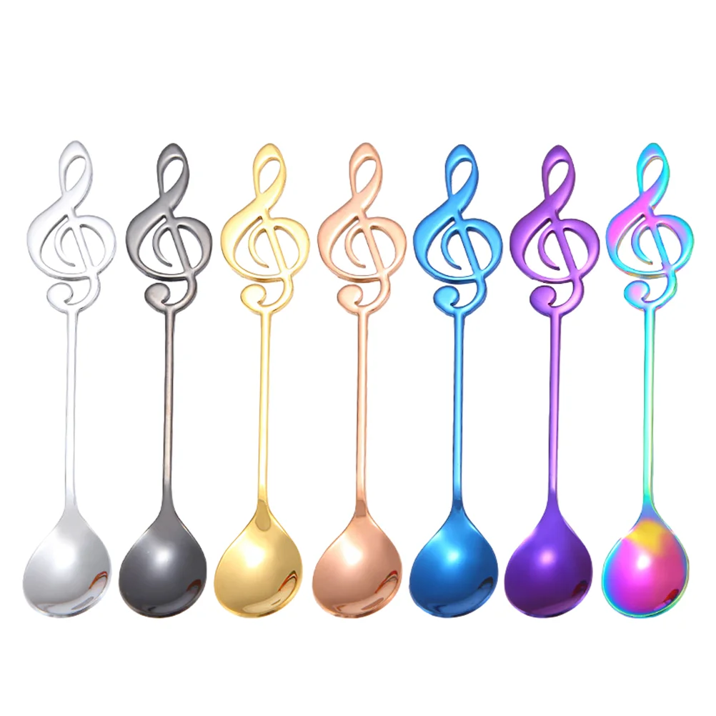 

7 Pcs Musical Note Stirring Spoon Dinner Spoons Coffee Mixing Cute Soup 304 Stainless Steel Child Appetizer