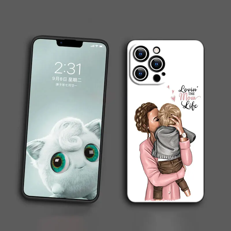 Baby Mom Girl Boy Silicone Phone Case for Iphone 14 13 12 Mini 11 Pro XS Max 7 8 6 6S Plus XR X SE 2020 2022 5 5S Black Cover cheap iphone 13 mini case