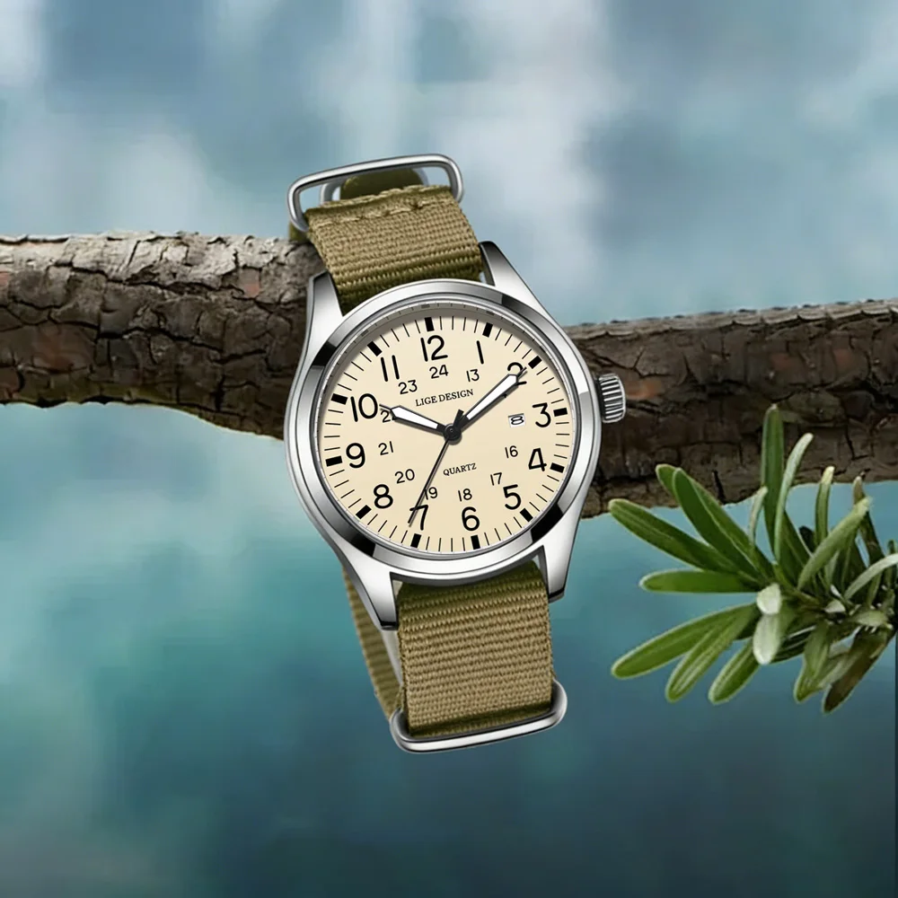 Luxurious LIGE Men's Quartz Sports Watch with Luminous Hands and Nylon Strap