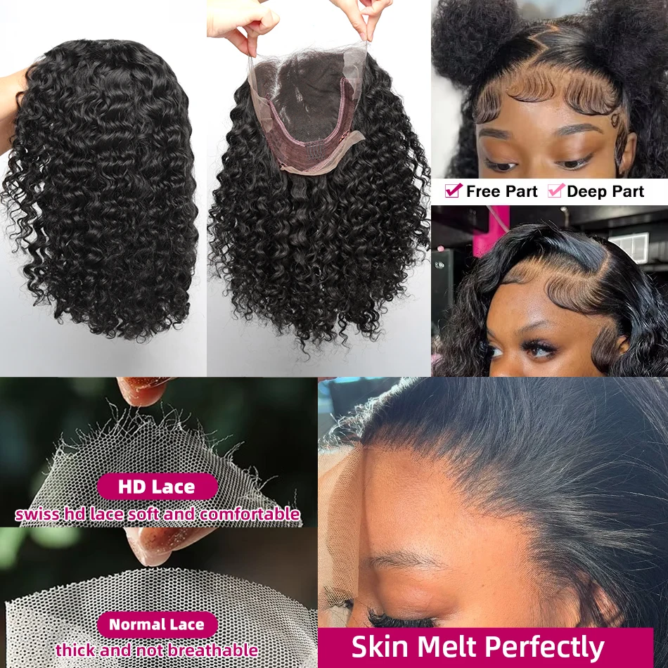 Luvin Transparent Short Bob Curly 13x4 13x6 HD Lace Front Human Hair Wigs 250% Density Brazilian Deep Wave 5x5 Glueless Wig 5