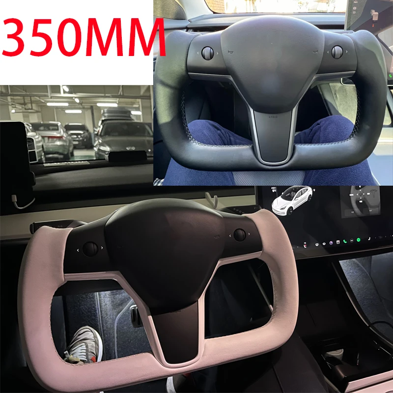 350mm White Black Yoke Steering Wheel Racing For Tesla Model 3 Model Y