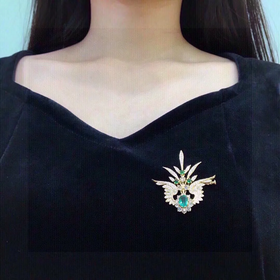 S2d9719afc62f4d5380acb855f97aaf6bF natural emerald brooch 18K gold with diamond vintage luxury jewelry fine women jewelry free shipping