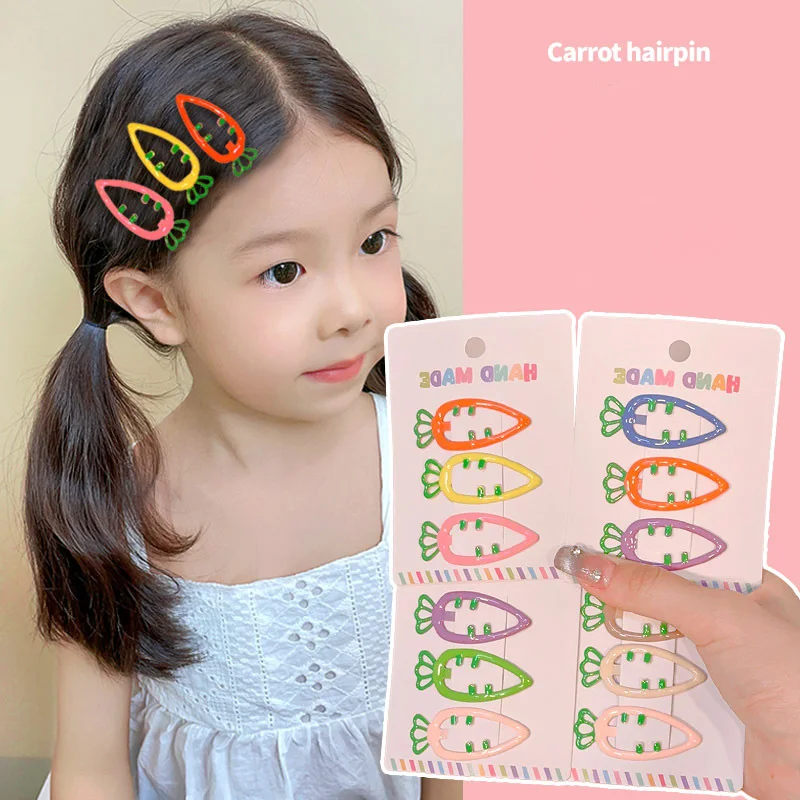 

10Pcs/Lot Children Hairpin Carrot Candy Color Hair Accessories Hollowed BB Clip Cute Headwear Side Bangs Hairpin Girls Headdress