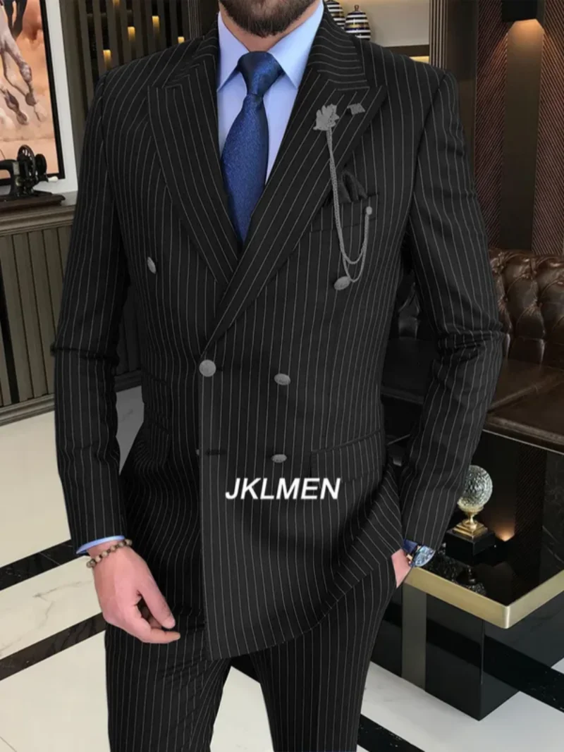 2 Pieces 2024 Men's Suit  Striped Suit Double Breasted Suits For Wedding Groom Groomsmen High-End Business Casual Clothing 2