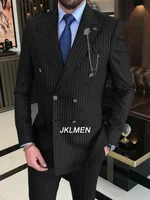 2 Pieces 2024 Men's Suit  Striped Suit Double Breasted Suits For Wedding Groom Groomsmen High-End Business Casual Clothing 2