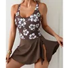 Sexy One Piece Swimsuit Women Spliced Print Beach Dress Lace Up Bathing Suit Summer 2025 New Swimming Swim Suit Female Beachwear
