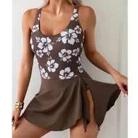 Sexy One Piece Swimsuit Women Spliced Print Beach Dress Lace Up Bathing Suit Summer 2025 New Swimming Swim Suit Female Beachwear