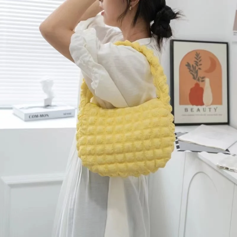 

Y2K Korean Style Trend Pleated Handbag Female Travel Grocery Shoulder Purse Small Quilted Puff Bubble Women's Hobo Underarm Bags