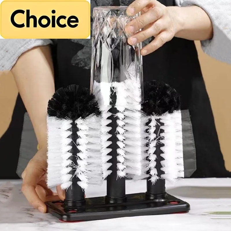 3pcs Brush Head Set Water Bottle Cup Cleaning Brush Glass Goblet Washer with Suction Base Bristle Brush for Beer Cup Long Leg