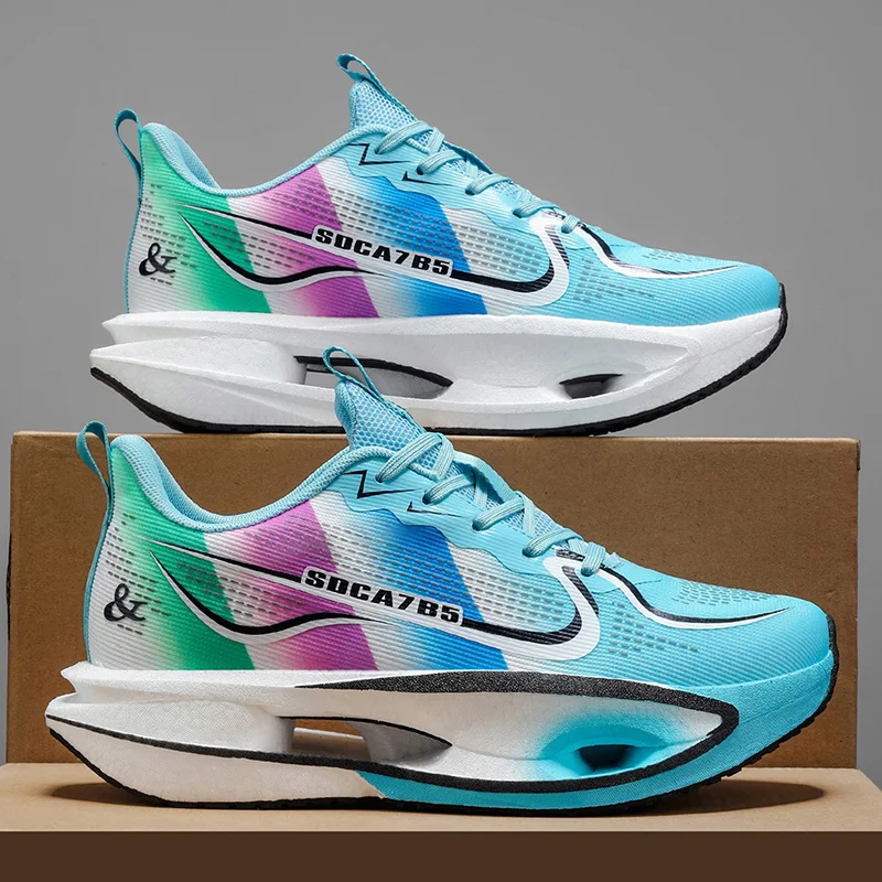 Unisex Lightweight Breathable Running Shoes - Cushioning and Wear-Resistant Technology, White/Blue/Orange Combination, Low-Top Mesh Design Suitable for Marathon, Sprint and Casual Wear - All-Season Sneakers, Flexible Rubber Sole