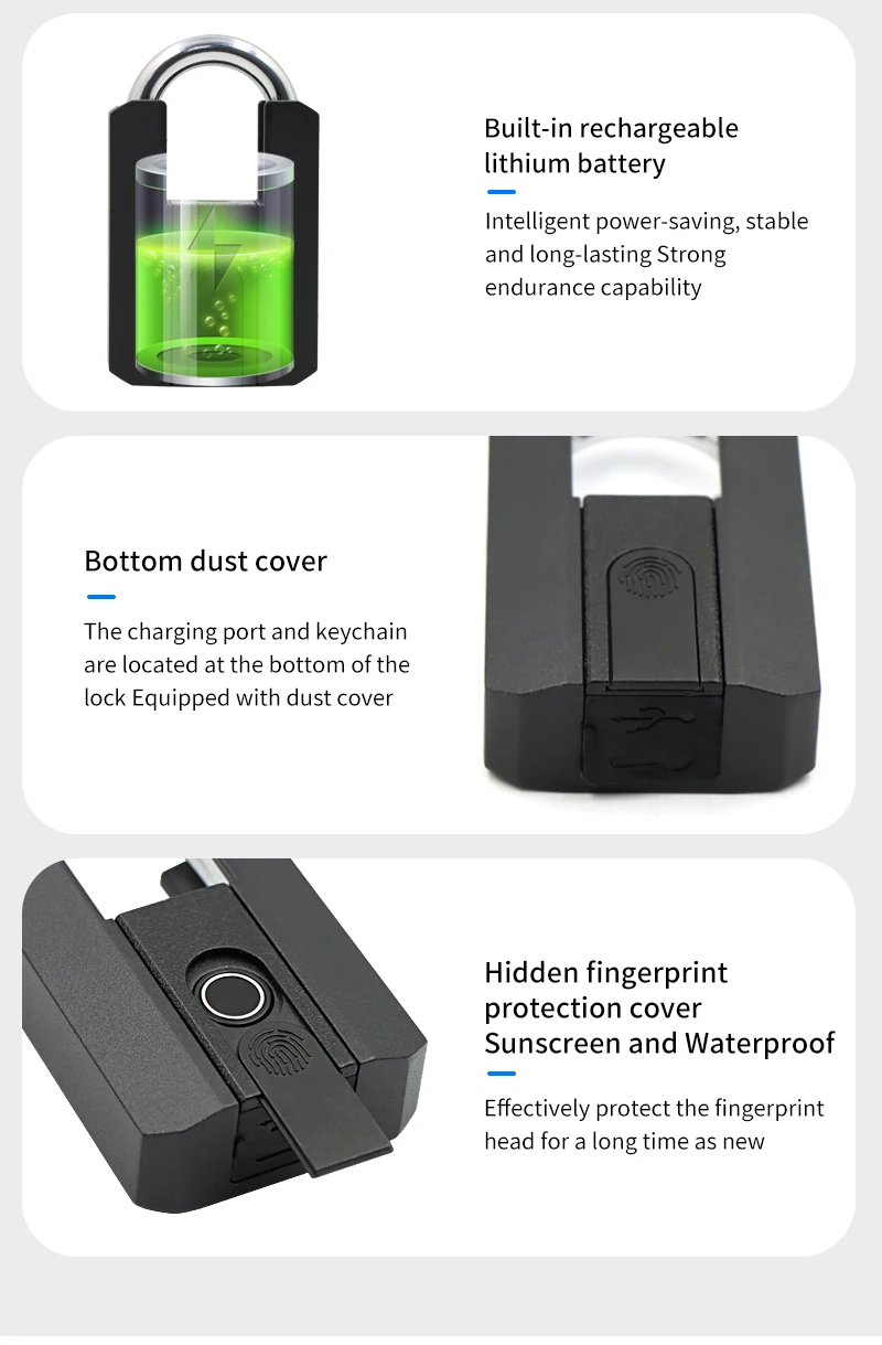 IP67 TTLock Smart Padlock Bluetooth APP Fingerprint Lock Keyless Bag Pad Lock G2