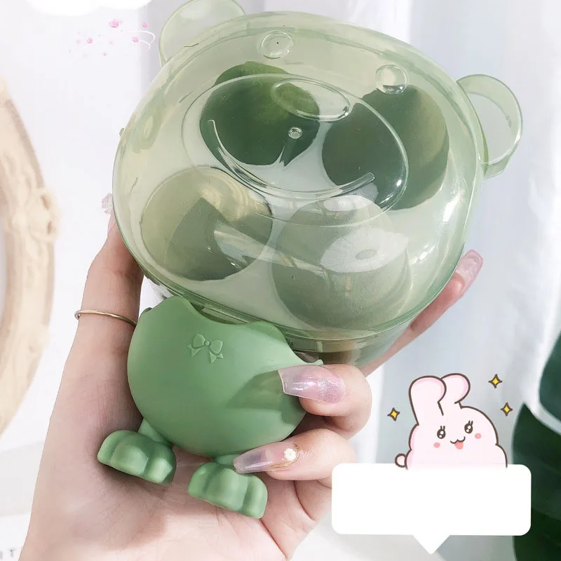 

4pcs Bear Makeup Egg Set With Powder Puff Holder Both Wet and Dry Sponge Powder Puff Liquid Foundation for Women Makeup Tools
