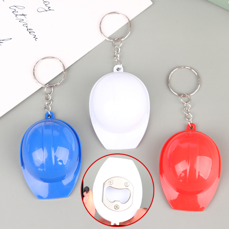 1PC Creative Safety Helmet Bottle Keychain Portable Opener Artifact Small Pendant Practical Decoration Car Pendant Accessories