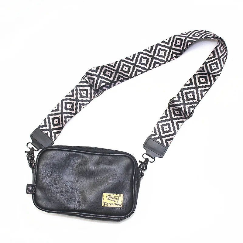 Fashion PU Leather Men's Small Crossbody Bag Wide Strap Shoulder Bag Male Vintage Messenger Bag Casual Travel Sling Bag