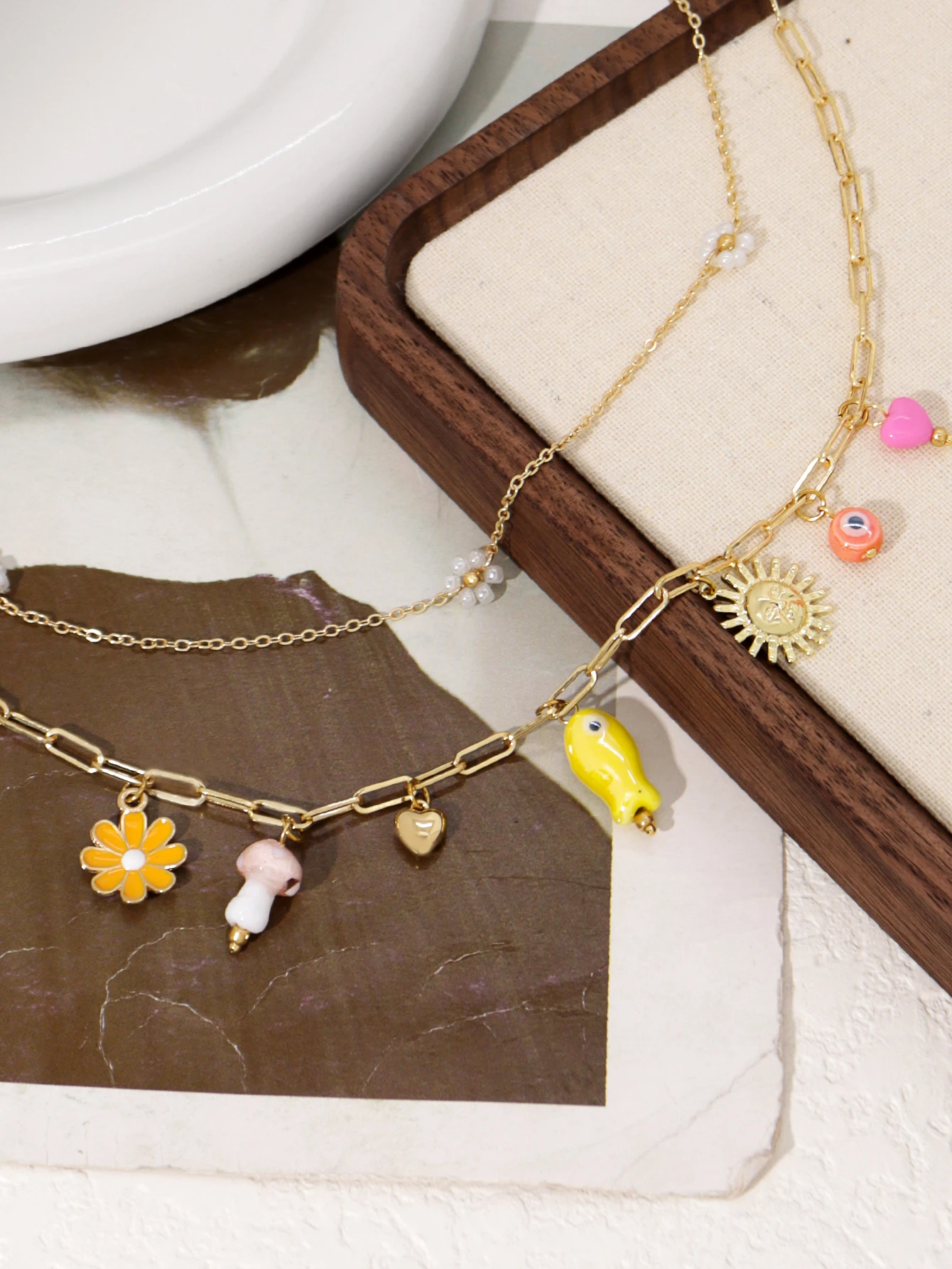 2pcs Charm Ladies Multiple Pendants Necklace Women Fashion