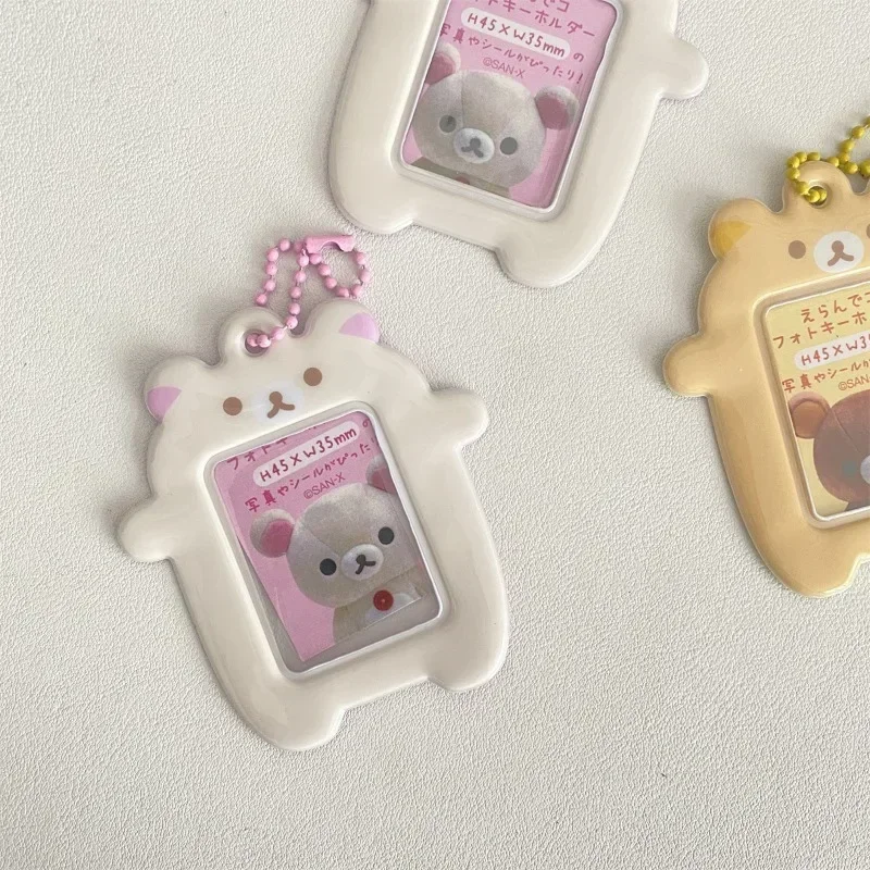 2 Inch Cute Korea Bear ID Card Holder Binder Mini Photo Display Korea Idol Cards Protective Sleeve Pendant Stationery